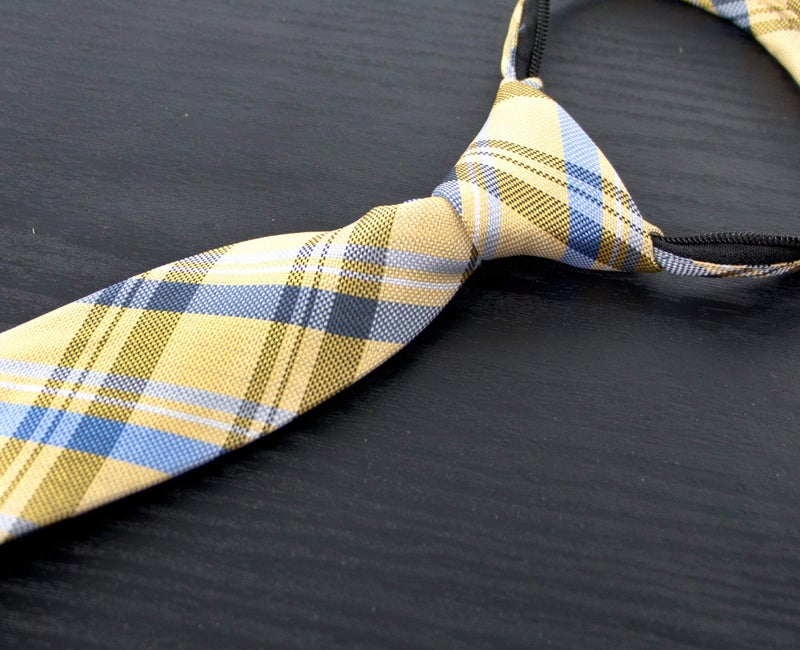 Spring Notion Boy's Tartan Plaid Woven Zipper Tie Yellow Large - Image 2